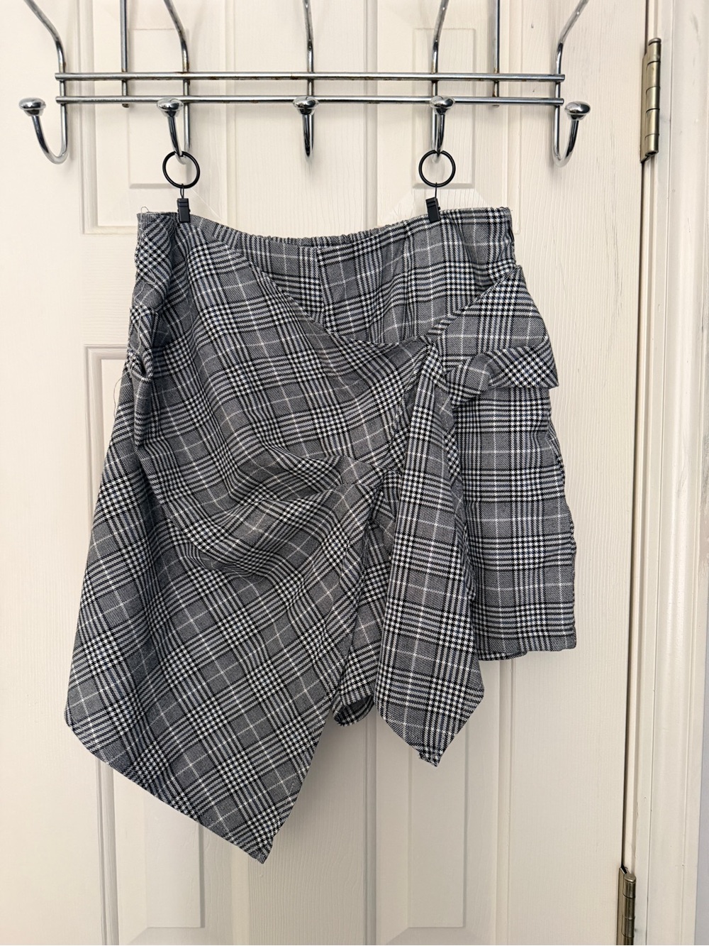 Bershka Gray Plaid Asymmetrical Wrap Skirt